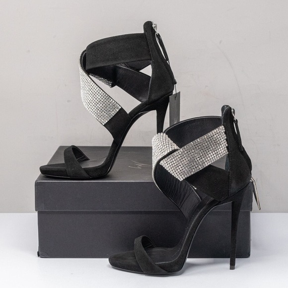 Giuseppe Zanotti Ella Crystal Suede Sandal Heels Size 35 (5 US) - Picture 3 of 8